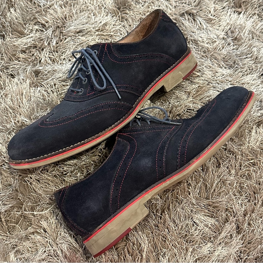 Johnston & Murphy Ellington Wingtip Dark Navy Suede Shoes - Picture 5 of 10